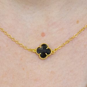 Colar Van Cleef Quatro Folhas Preto em Elo Português
