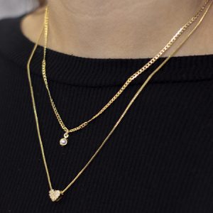 Colar Duplo com Pingente Coração Cravejado