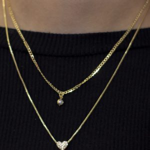 Colar Duplo com Pingente Coração Cravejado