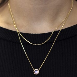 Colar Duplo c/ Ponto de Luz Rosa Cravejado