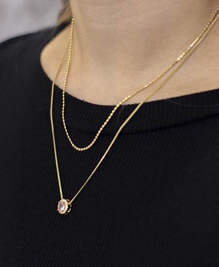 Colar Duplo c/ Ponto de Luz Rosa Cravejado - Imagem 3