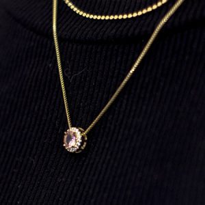 Colar Duplo c/ Ponto de Luz Rosa Cravejado