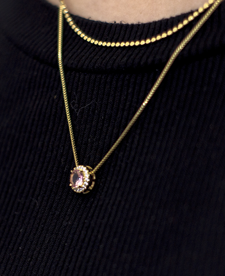 Colar Duplo c/ Ponto de Luz Rosa Cravejado - Imagem 2